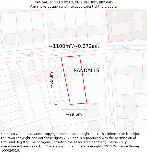 RANDALLS, MEAD ROAD, CHISLEHURST, BR7 6AD: Plot and title map