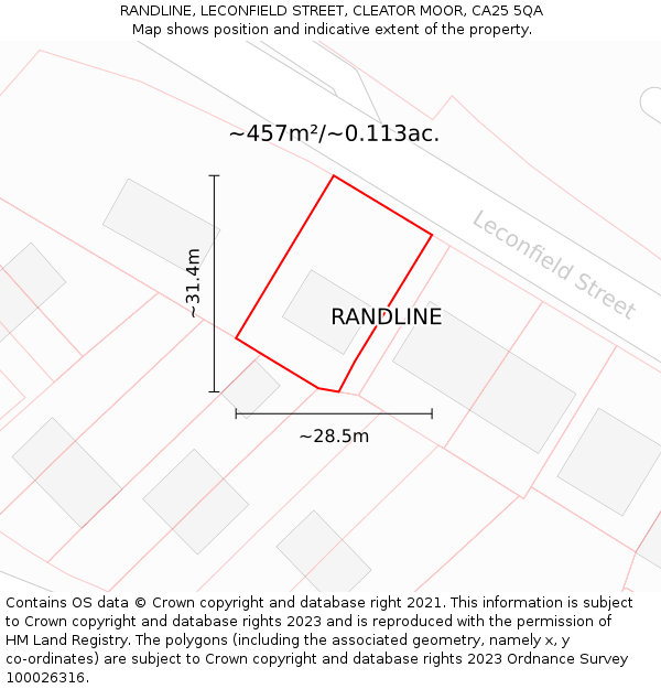 RANDLINE, LECONFIELD STREET, CLEATOR MOOR, CA25 5QA: Plot and title map