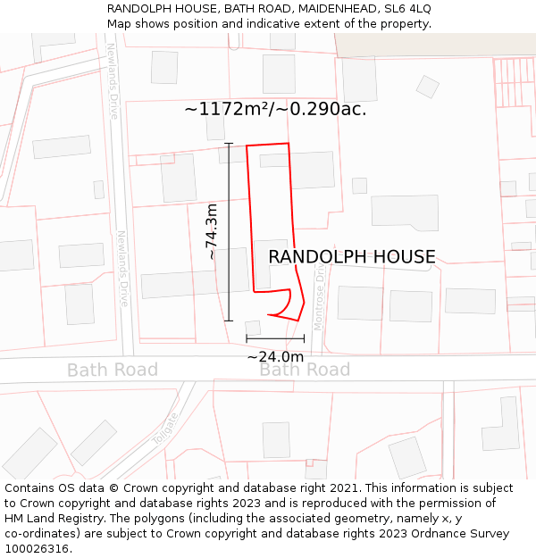 RANDOLPH HOUSE, BATH ROAD, MAIDENHEAD, SL6 4LQ: Plot and title map