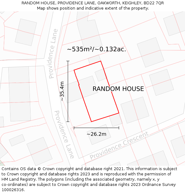 RANDOM HOUSE, PROVIDENCE LANE, OAKWORTH, KEIGHLEY, BD22 7QR: Plot and title map