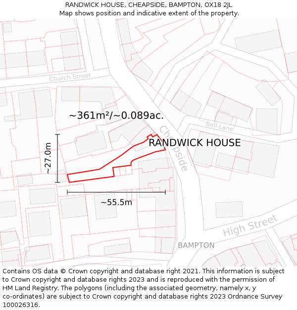 RANDWICK HOUSE, CHEAPSIDE, BAMPTON, OX18 2JL: Plot and title map