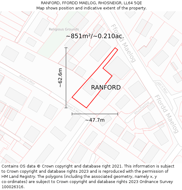 RANFORD, FFORDD MAELOG, RHOSNEIGR, LL64 5QE: Plot and title map