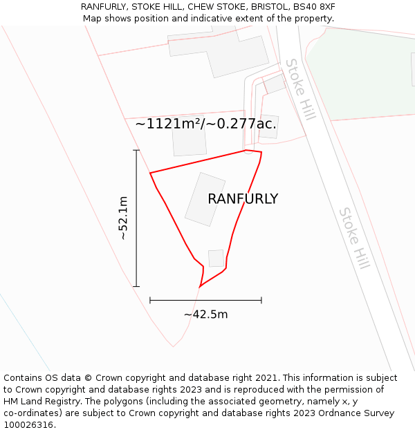 RANFURLY, STOKE HILL, CHEW STOKE, BRISTOL, BS40 8XF: Plot and title map