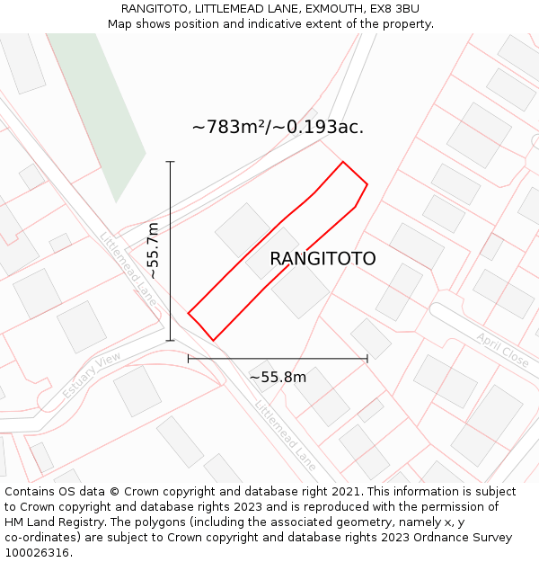 RANGITOTO, LITTLEMEAD LANE, EXMOUTH, EX8 3BU: Plot and title map