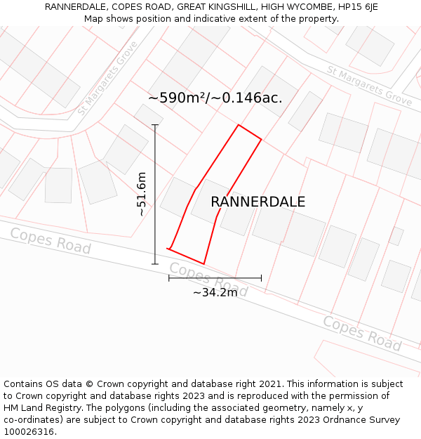 RANNERDALE, COPES ROAD, GREAT KINGSHILL, HIGH WYCOMBE, HP15 6JE: Plot and title map