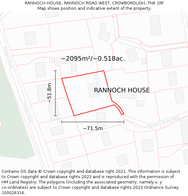 RANNOCH HOUSE, RANNOCH ROAD WEST, CROWBOROUGH, TN6 1RF: Plot and title map
