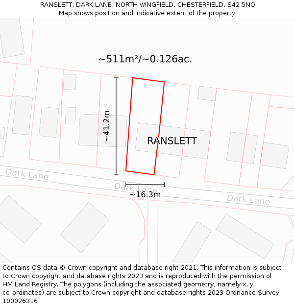 RANSLETT, DARK LANE, NORTH WINGFIELD, CHESTERFIELD, S42 5NQ: Plot and title map