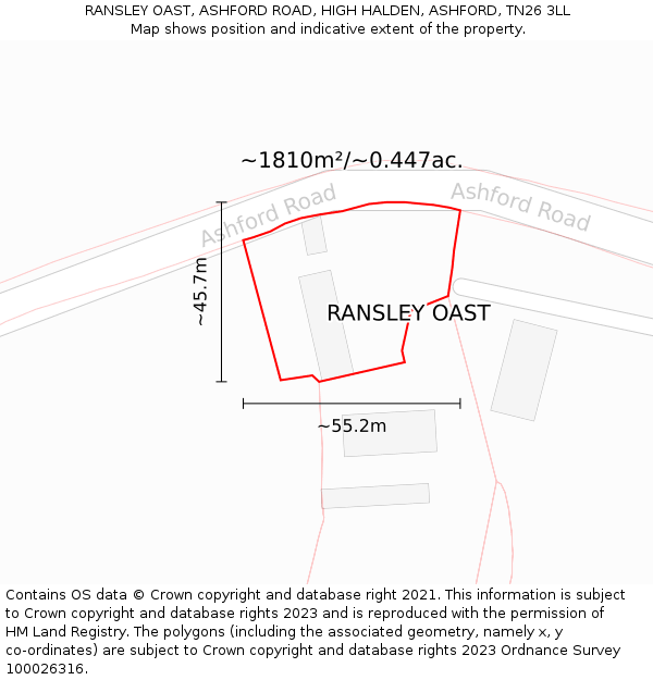 RANSLEY OAST, ASHFORD ROAD, HIGH HALDEN, ASHFORD, TN26 3LL: Plot and title map