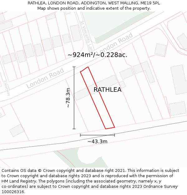 RATHLEA, LONDON ROAD, ADDINGTON, WEST MALLING, ME19 5PL: Plot and title map