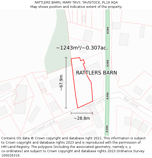 RATTLERS BARN, MARY TAVY, TAVISTOCK, PL19 9QA: Plot and title map