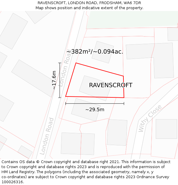 RAVENSCROFT, LONDON ROAD, FRODSHAM, WA6 7DR: Plot and title map