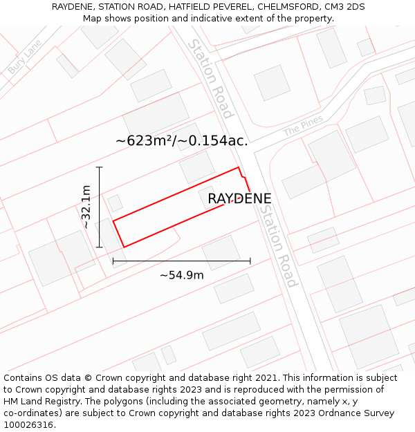 RAYDENE, STATION ROAD, HATFIELD PEVEREL, CHELMSFORD, CM3 2DS: Plot and title map