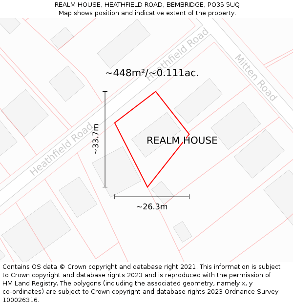 REALM HOUSE, HEATHFIELD ROAD, BEMBRIDGE, PO35 5UQ: Plot and title map