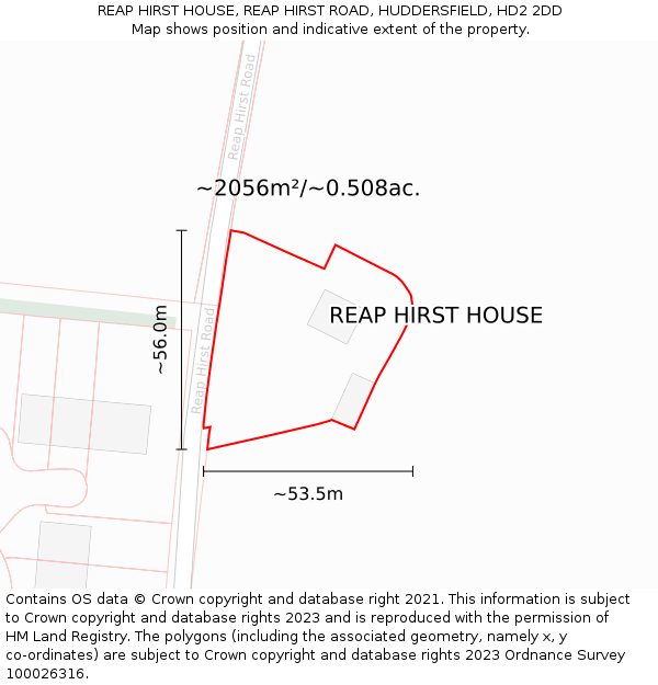 REAP HIRST HOUSE, REAP HIRST ROAD, HUDDERSFIELD, HD2 2DD: Plot and title map