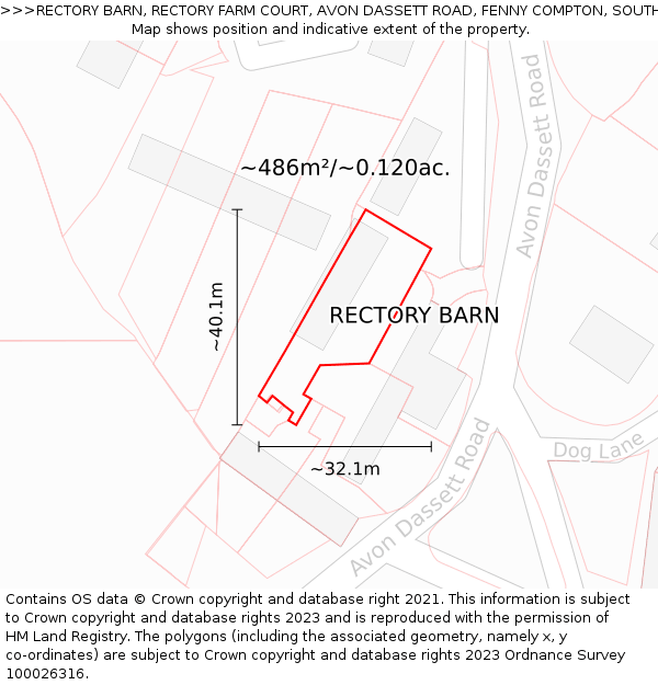 RECTORY BARN, RECTORY FARM COURT, AVON DASSETT ROAD, FENNY COMPTON, SOUTHAM, CV47 2FW: Plot and title map