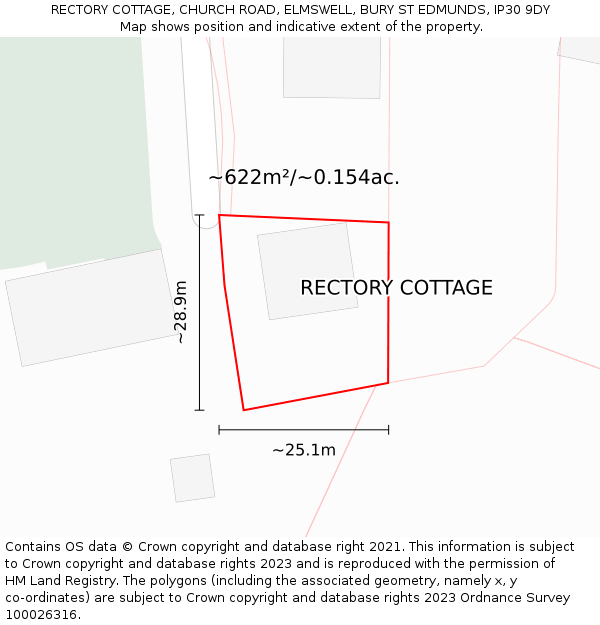 RECTORY COTTAGE, CHURCH ROAD, ELMSWELL, BURY ST EDMUNDS, IP30 9DY: Plot and title map