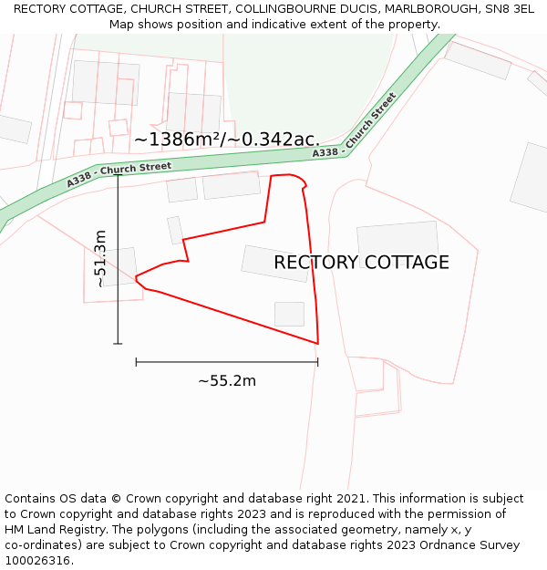 RECTORY COTTAGE, CHURCH STREET, COLLINGBOURNE DUCIS, MARLBOROUGH, SN8 3EL: Plot and title map