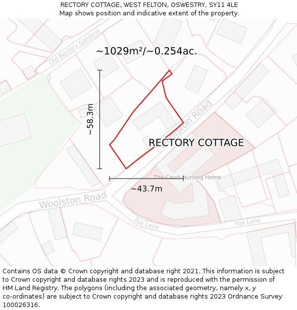 RECTORY COTTAGE, WEST FELTON, OSWESTRY, SY11 4LE: Plot and title map