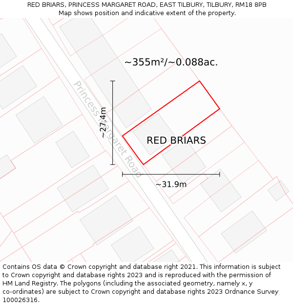 RED BRIARS, PRINCESS MARGARET ROAD, EAST TILBURY, TILBURY, RM18 8PB: Plot and title map