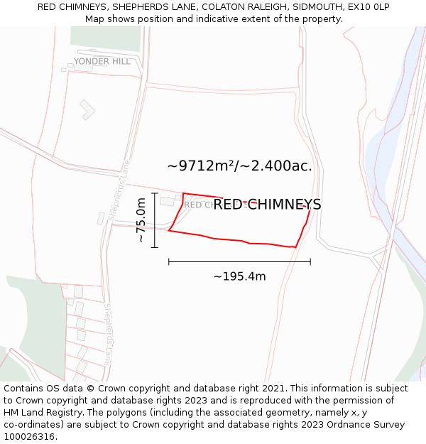 RED CHIMNEYS, SHEPHERDS LANE, COLATON RALEIGH, SIDMOUTH, EX10 0LP: Plot and title map