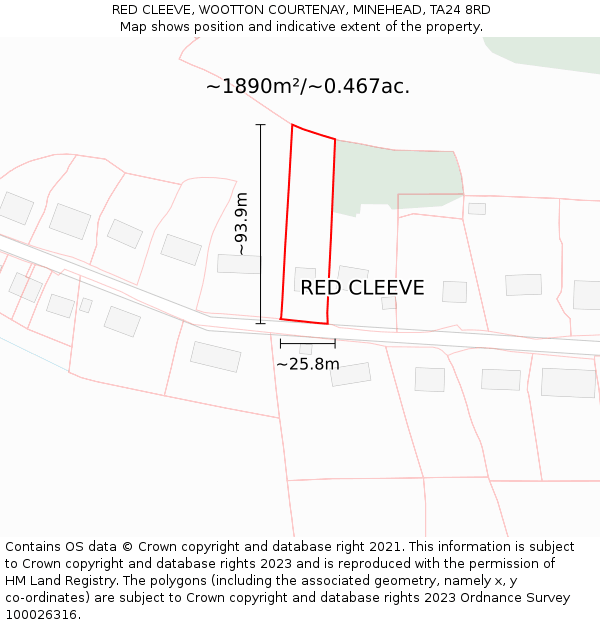 RED CLEEVE, WOOTTON COURTENAY, MINEHEAD, TA24 8RD: Plot and title map