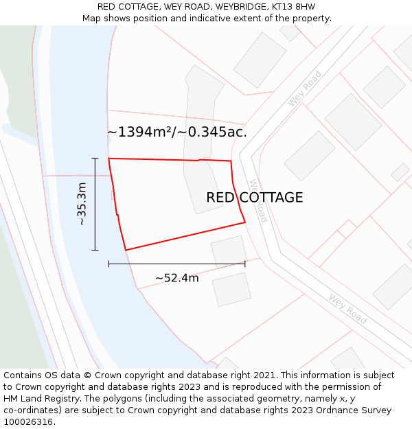 RED COTTAGE, WEY ROAD, WEYBRIDGE, KT13 8HW: Plot and title map