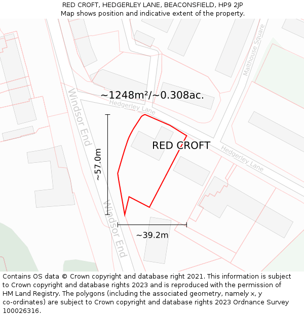 RED CROFT, HEDGERLEY LANE, BEACONSFIELD, HP9 2JP: Plot and title map