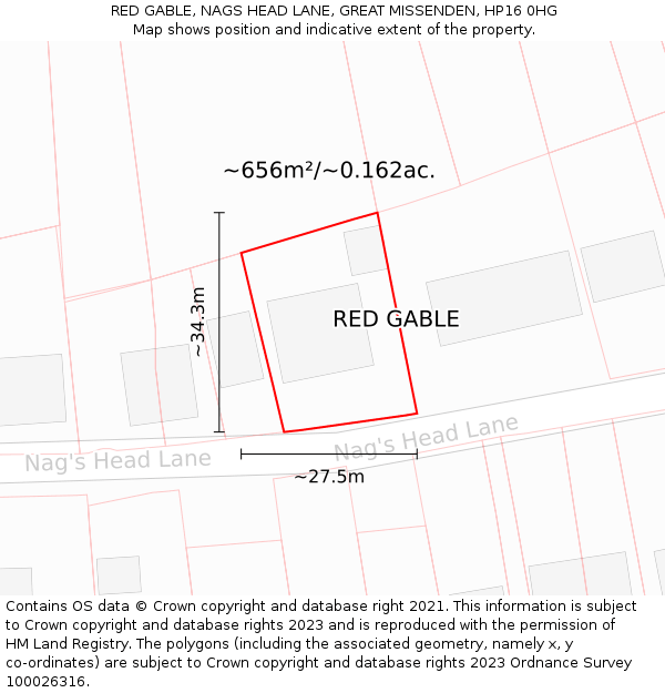 RED GABLE, NAGS HEAD LANE, GREAT MISSENDEN, HP16 0HG: Plot and title map