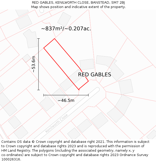 RED GABLES, KENILWORTH CLOSE, BANSTEAD, SM7 2BJ: Plot and title map