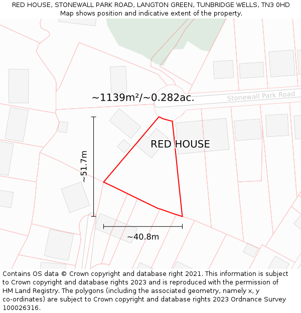 RED HOUSE, STONEWALL PARK ROAD, LANGTON GREEN, TUNBRIDGE WELLS, TN3 0HD: Plot and title map