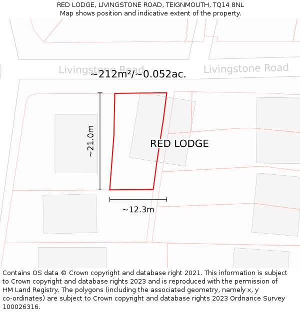 RED LODGE, LIVINGSTONE ROAD, TEIGNMOUTH, TQ14 8NL: Plot and title map