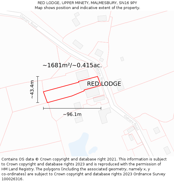 RED LODGE, UPPER MINETY, MALMESBURY, SN16 9PY: Plot and title map