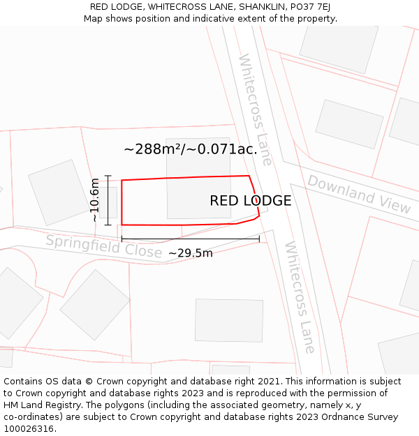 RED LODGE, WHITECROSS LANE, SHANKLIN, PO37 7EJ: Plot and title map