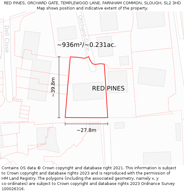 RED PINES, ORCHARD GATE, TEMPLEWOOD LANE, FARNHAM COMMON, SLOUGH, SL2 3HD: Plot and title map