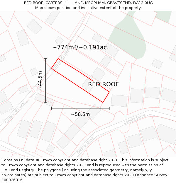 RED ROOF, CARTERS HILL LANE, MEOPHAM, GRAVESEND, DA13 0UG: Plot and title map