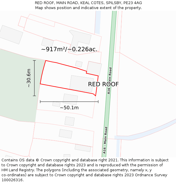 RED ROOF, MAIN ROAD, KEAL COTES, SPILSBY, PE23 4AG: Plot and title map