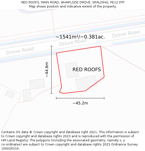 RED ROOFS, MAIN ROAD, WHAPLODE DROVE, SPALDING, PE12 0TP: Plot and title map
