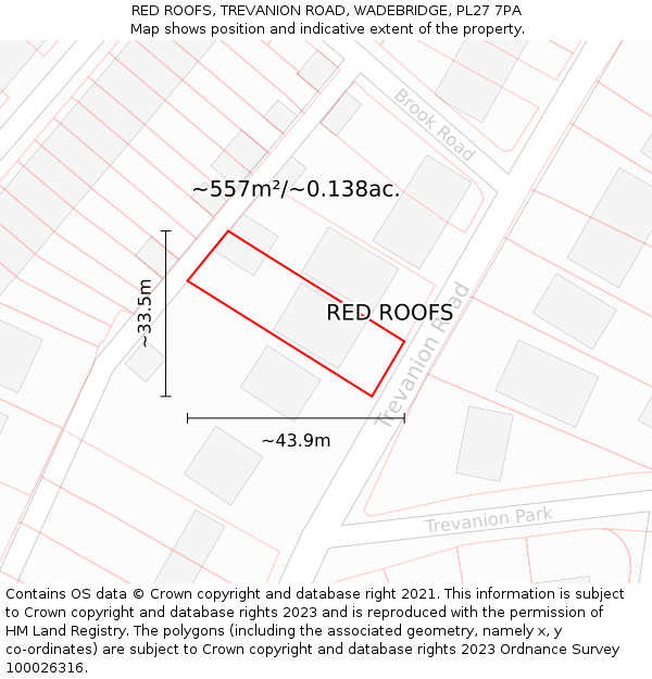 RED ROOFS, TREVANION ROAD, WADEBRIDGE, PL27 7PA: Plot and title map