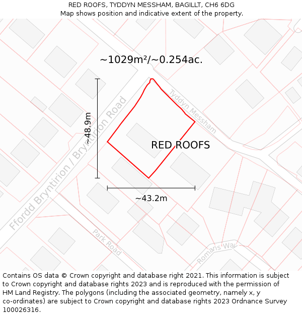 RED ROOFS, TYDDYN MESSHAM, BAGILLT, CH6 6DG: Plot and title map