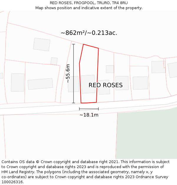 RED ROSES, FROGPOOL, TRURO, TR4 8RU: Plot and title map