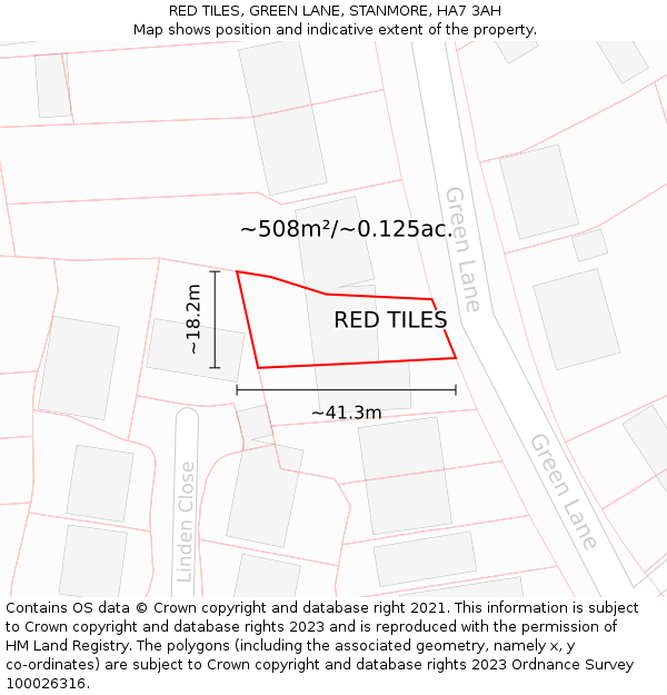 RED TILES, GREEN LANE, STANMORE, HA7 3AH: Plot and title map