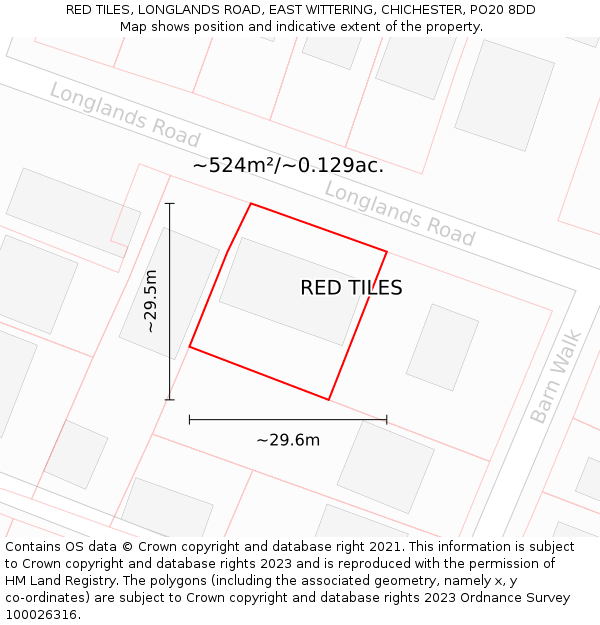 RED TILES, LONGLANDS ROAD, EAST WITTERING, CHICHESTER, PO20 8DD: Plot and title map