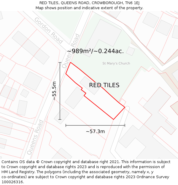 RED TILES, QUEENS ROAD, CROWBOROUGH, TN6 1EJ: Plot and title map