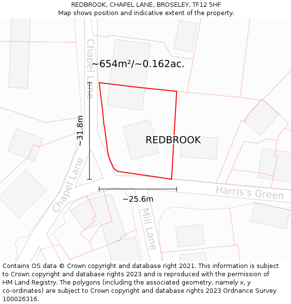 REDBROOK, CHAPEL LANE, BROSELEY, TF12 5HF: Plot and title map