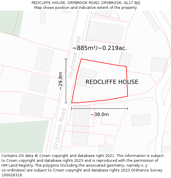 REDCLIFFE HOUSE, DRYBROOK ROAD, DRYBROOK, GL17 9JQ: Plot and title map