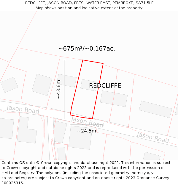 REDCLIFFE, JASON ROAD, FRESHWATER EAST, PEMBROKE, SA71 5LE: Plot and title map