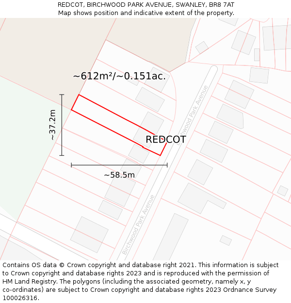 REDCOT, BIRCHWOOD PARK AVENUE, SWANLEY, BR8 7AT: Plot and title map