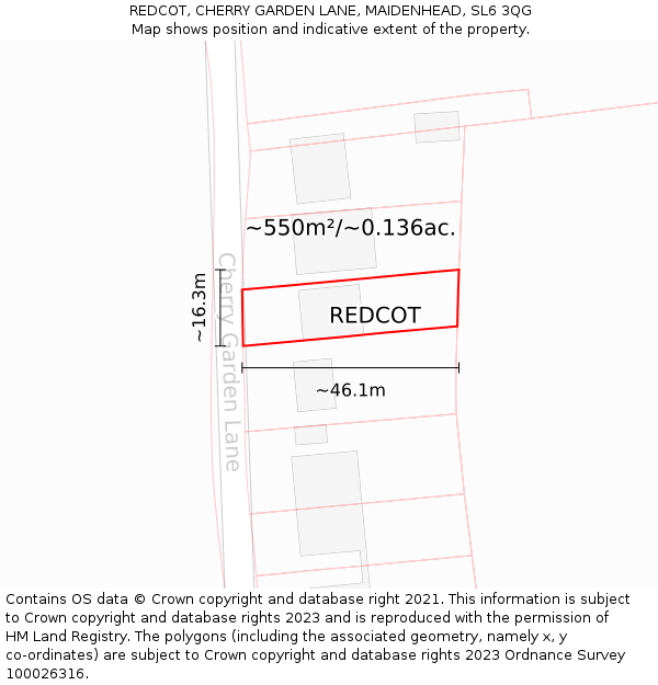 REDCOT, CHERRY GARDEN LANE, MAIDENHEAD, SL6 3QG: Plot and title map