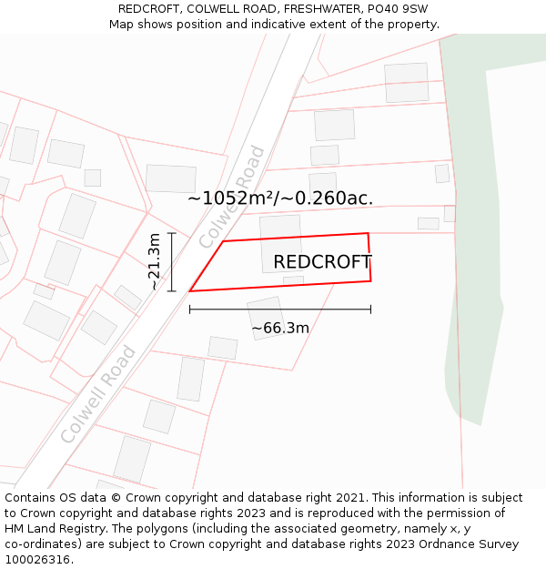 REDCROFT, COLWELL ROAD, FRESHWATER, PO40 9SW: Plot and title map