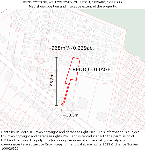 REDD COTTAGE, WELLOW ROAD, OLLERTON, NEWARK, NG22 9AP: Plot and title map